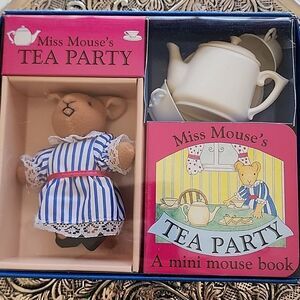 Vintage 1997 Miss Mouse's Tea Party Set Book, Figurine & Tea Set Out Of Print